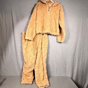 No Boundaries Teddy Crop Drawstring Loungewear SET L Athleisure Grunge Travel